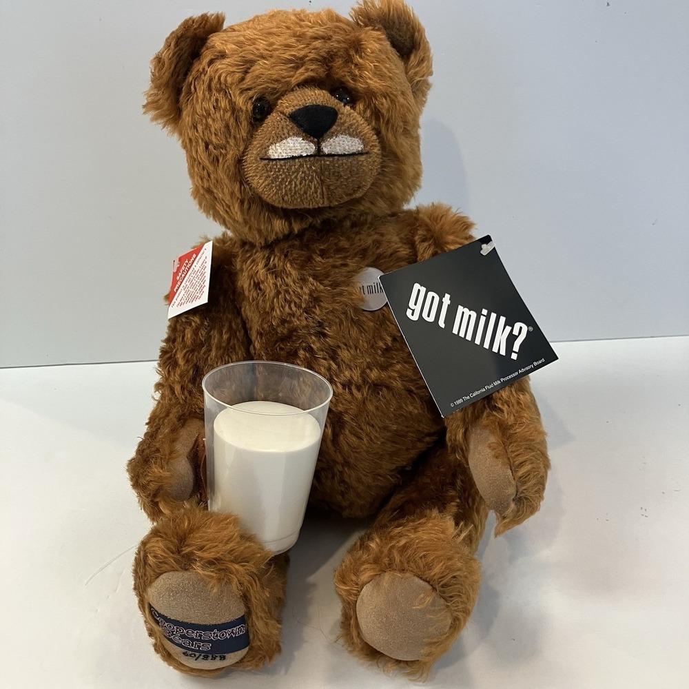 NWT! Cooperstown Bears Got Milk? Brown Stuffed Teddy Bear, Mohair‎ Bear.